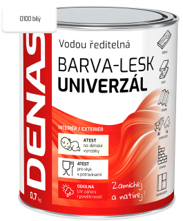 DENAS UNIVERZÁL-LESK vrchní barva na dřevo, kov a beton 700ml, 0100 bílá