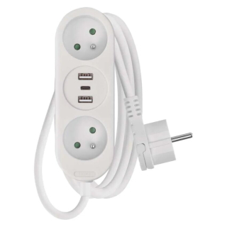 Kabel prodlužovací EMOS 2 zásuvky+2×USB A+1×USB C PVC délka 2m bílá