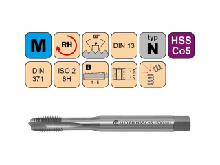 Závitník strojní M5x0,8 ISO2 HSSCo5 DIN 371 B - 1500